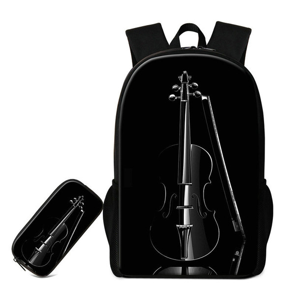 2 PCS/Set Violin Printing School Bags For Teeange Girls Children Fashion Pencil Case Musical Note Pattern Backpack Bookbags Mochilas Rugtas