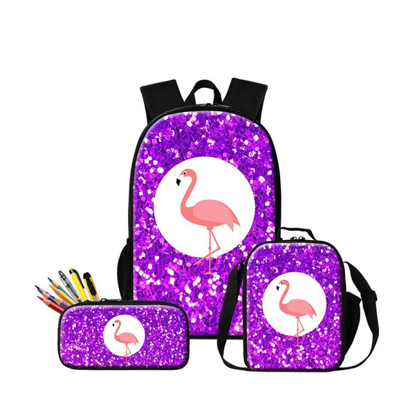 School Bags Pencil Case Lunch Box Children 3 PCS Set To School Personalized Design Flamingo Backpack For Primary Kids Bookbag Women Rucksack