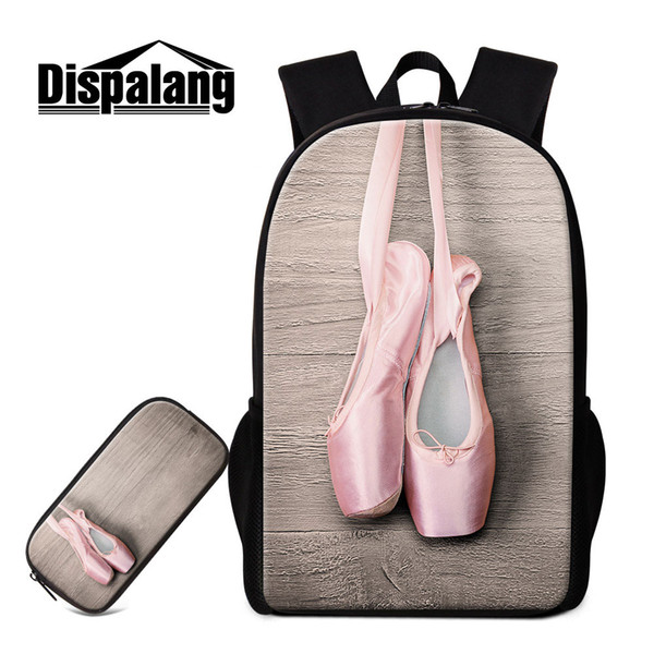 2 PCS/Set Ballet Girl Design School Bakcpack and Pencil Case Toe Shoe Bookbag for Children Cute Rucksack Art Mochilas for Primary Students