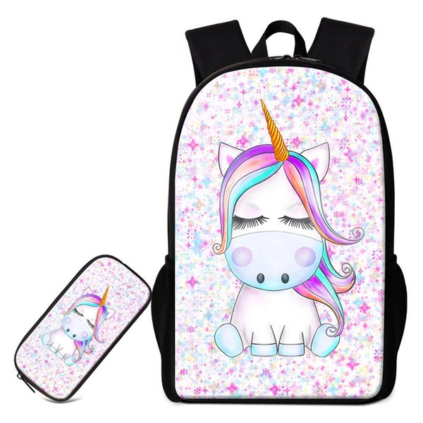 2 PCS Set Bags For Primary Student Cute Unicorn Printing Backpack With Pencil Case Children Fashion Animal Bagpack Pen Box Kids Schoolbags