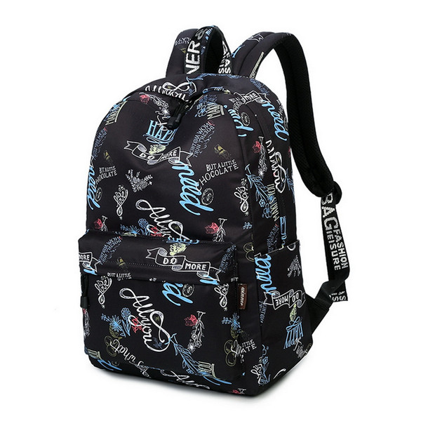 Fashion Retro Black Lettters School Backpacks For Teenage Girls Print Waterproof Women Travel Backpack Large Capacity Student Shoulder Bag