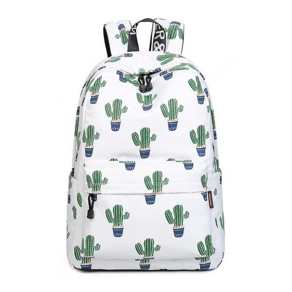 Fashion White Backpacks For Teenage Girls Print Cactus Women Laptop Backpack Waterproof Student School Shoulder Bag Casual Backpack Zipper