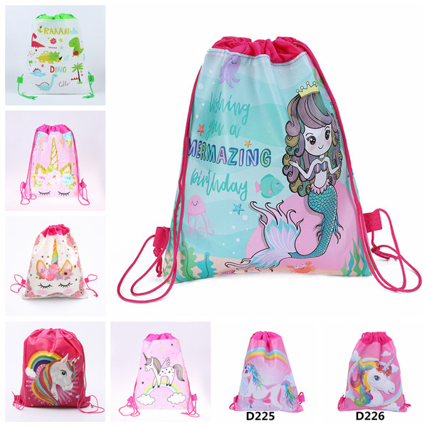 8styles Unicorn Mermaid Drawstring Bag Cartoon Backpack Sports Shoulder Bag Outdoor Storage Bag Travel Pocket school bags FFA1866