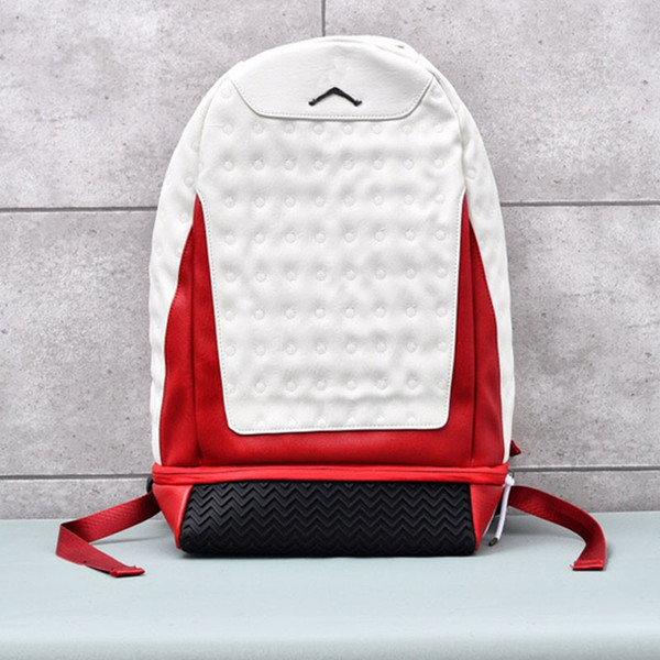 Men and women casual fashion outdoor travel sports backpack A 13 J designer white red leather safety buckle backpack