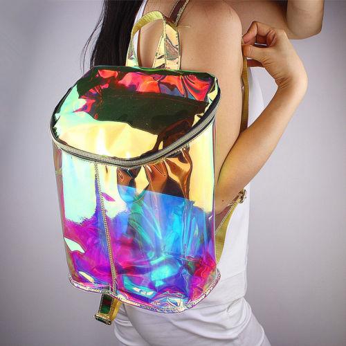 Backpacks New Women Shinny Hologram Backpack Clear Transparent PVC Holographic Book Bag School Backpacks