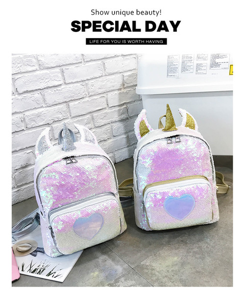 unicornn nice sequins backpack leisure bag blingbling sequins cute design for chid and adult good quality