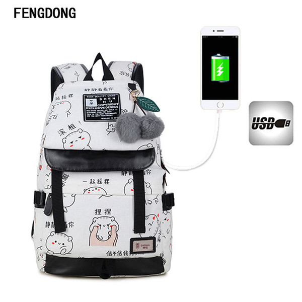 Fengdong Cute Lightweight Canvas Bookbags Water Resistant School Backpacks Most Durable School Bag for Teenage Girls And Kids