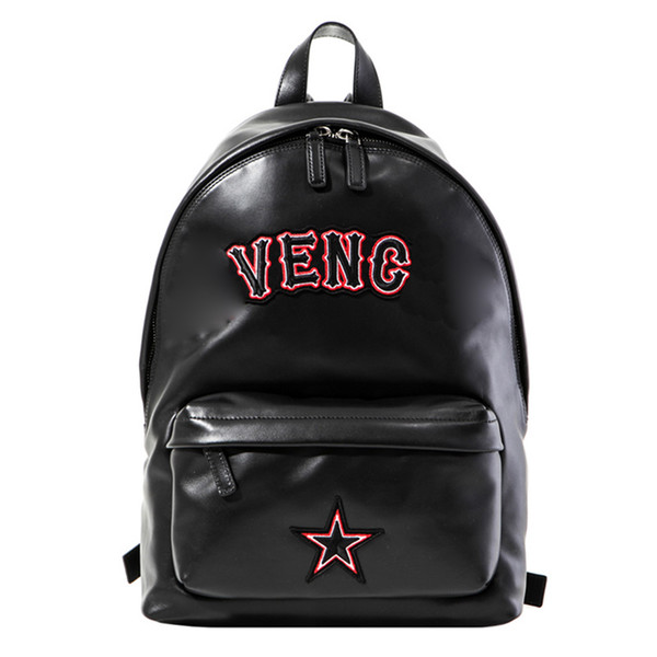 18SS GIV Black Cowhide leather Backpack fashion LOGO Backpacks Unisex Street travel STAR Backpack HFLSBB080