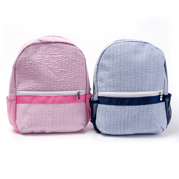 24*10*31cm Seersucker Backpack Wholesale blanks Toddler School Bag with Side Mesh Bottle Pockets Gift School Book Bag For Spring DOM106187