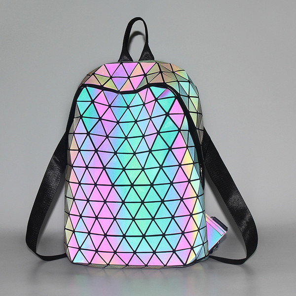 Wholesale-BaoBao issey Japan miyake luminous backpack famous geometry bag sequin folding bag student backpack travel backpack sports bag