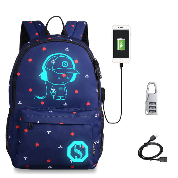 Women Backpack Fashion Backpack student Backpacks USB Charging Canvas charger function Mochila Cartoon Luminous School Noctilucent Bags