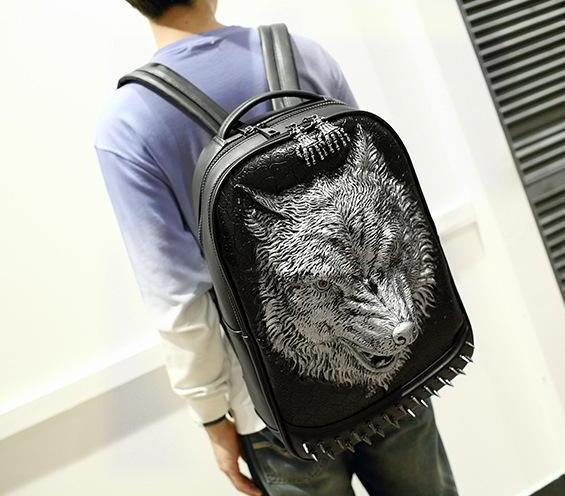 Factory sales brand male package personality street style 3D Wild Langtou mens backpack trend of high-grade Pu rivet brand Backpack