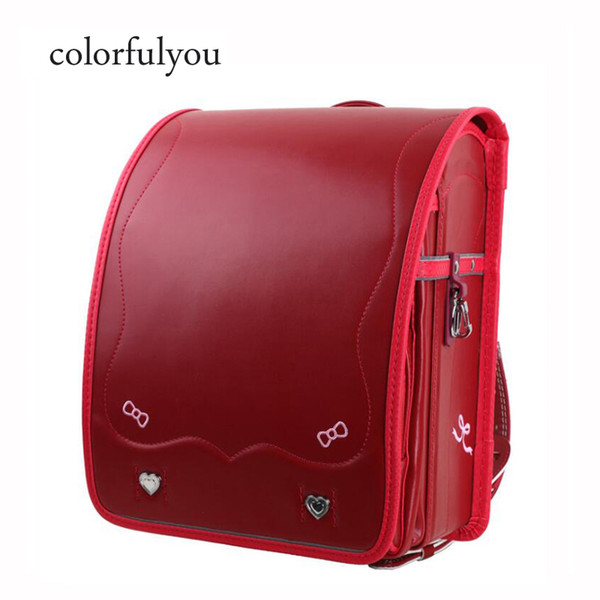 Colorfulyou women Backpack 2019 new Japanese School Bags red Embroidered bow For Girls Randoseru Kids School Backpack Grades 1-3