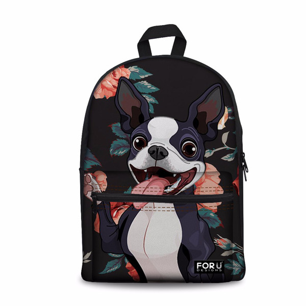 Customized Women Backpack Boston Terrier Printing Canvas Schoolbag Feminime Shoulder Bag for Teen Girls Kawaii School Back Pack