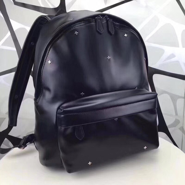 Luxury Genuine Leather Backpack Fashion Metal Cross Casual School Backpack Shoulder Bags Travel Outdoor Backpack Men Women Couples HFTTBB015