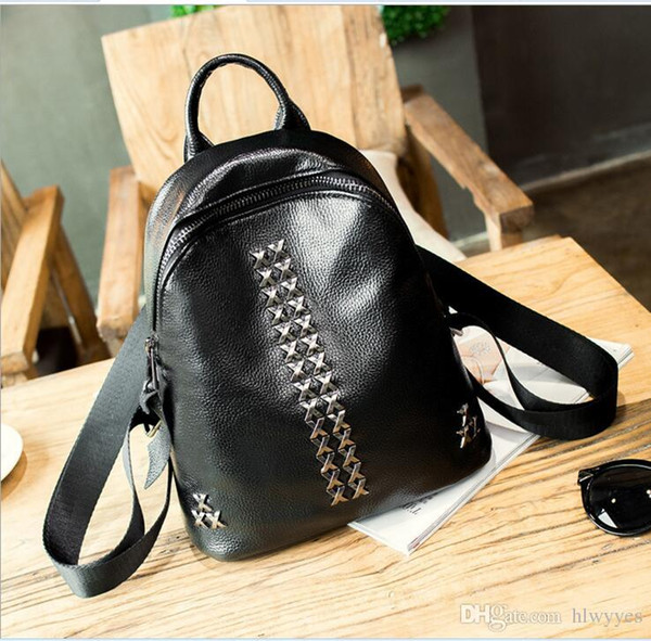 2017 summer new real leather double shoulder bag female han version rivet backpack fashion bag