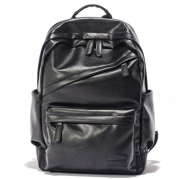 new term school backpack solid black PU leather backpack high quality double shoulder bag brand designer bag for students