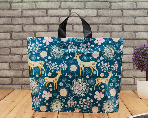 shopping bag for clothings gift package deer printed 4 size option PE Plastic hand bag clothing shopping package bag 1 lot 50 piece