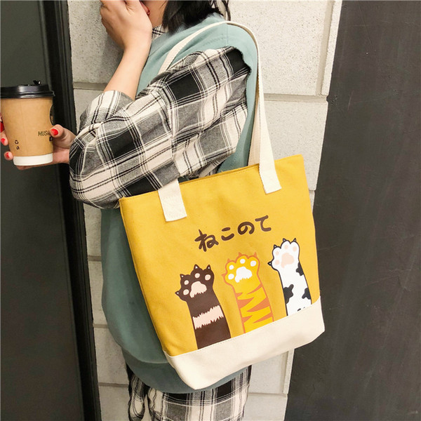 Contrast canvas tote bag female 2019 new personality printing broadband shoulder bag college wind portable shopping bag