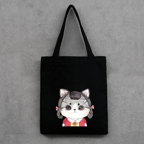 Fashion cute cat Printed Canvas Tote Female Casual shopping Bags Large Capacity Women Single shoulder Bag Daily Use resuable tote