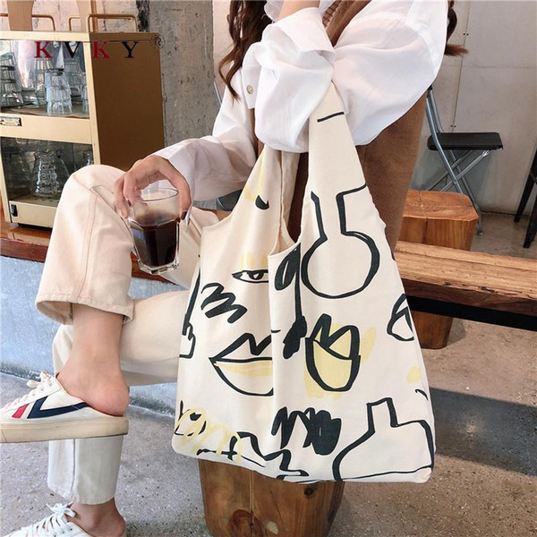 Fashion Women Shopping Bag Grocery Simple Print Letter Fashion Large Capacity Casual Canvas Wild Canvas Cotton Ecobag Totes Sac