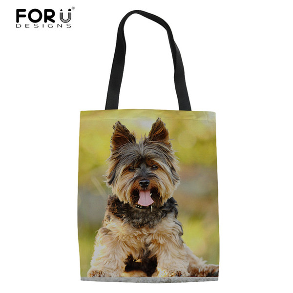 FORUDESIGNS Canvas Women's Shopping Bags Lovely Animal 3D Yorkshire Pattern Ladies Large Tote Shoulder Bags Woman Shopper