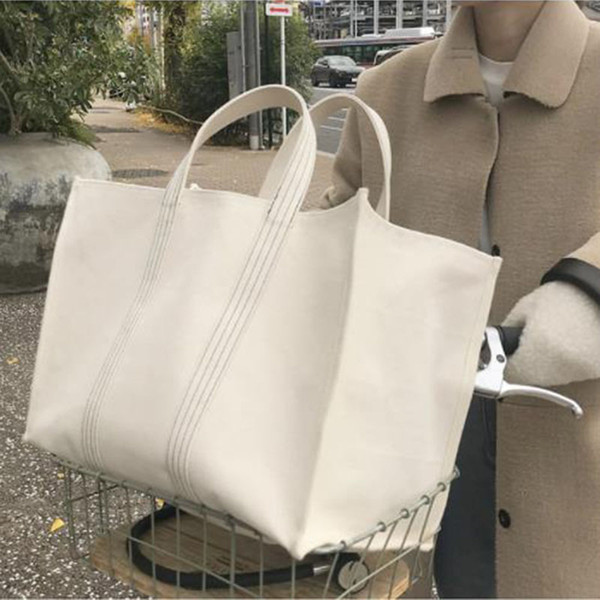 Large Shopping Bag Jumbo Canvas Totes Beach Bag Summer White Casual Totes 2019 INS Fashion Beige White Color drop shipping J410