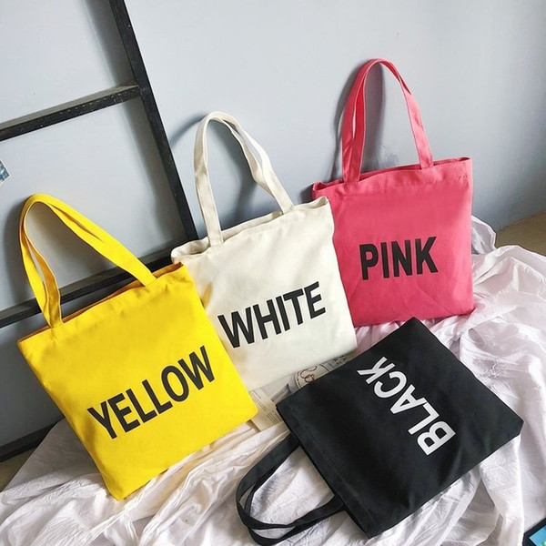 Women Canvas Tote Bag Fashion Shoulder Bag Concise Letter Printing Shoulder Cloth Bags Ladies Duty Cotton Shopping Bags