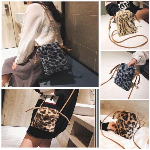 Fashoin Women's Tassel Crossbody Fuzzy Leopard Print String Messenger Shoulder Shopping Bags Satchel Bucket Handbag Lot Party