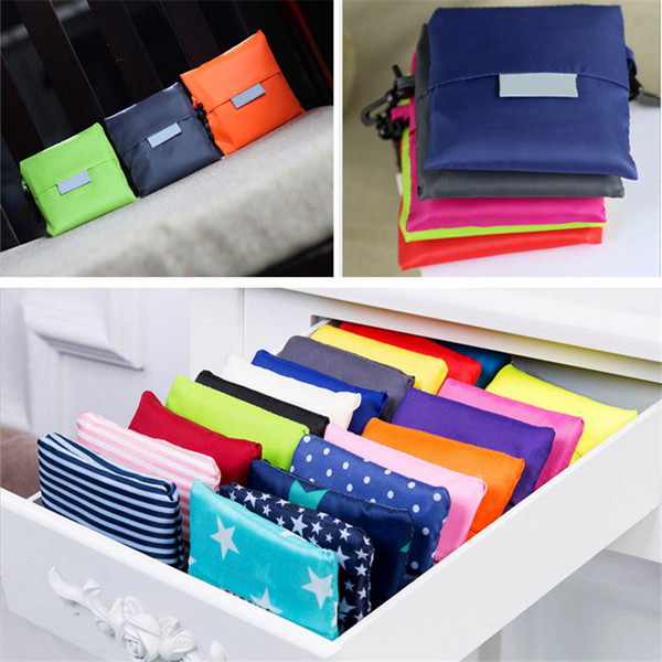 10pcs Solid color fashion printing foldable green shopping bag tote bag folding convenient large capacity storage