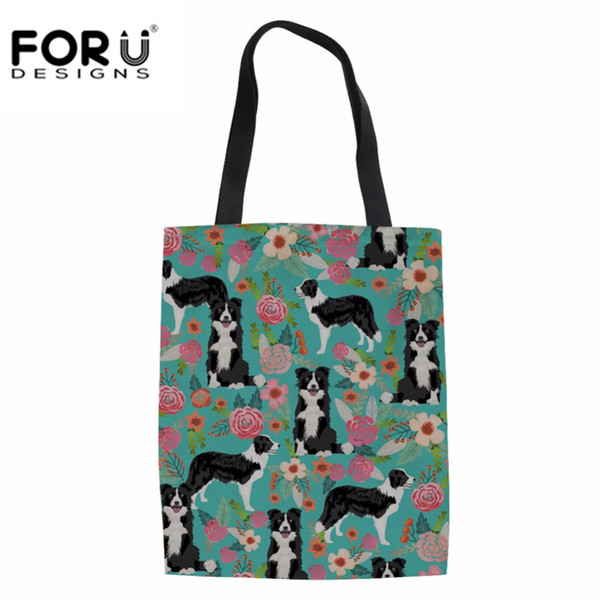 FORUDESIGNS Border Collie Print Mom Shopping Bag Canvas Environmental Protection Women's Handbags Tote Bag Casual Shoulder Bags