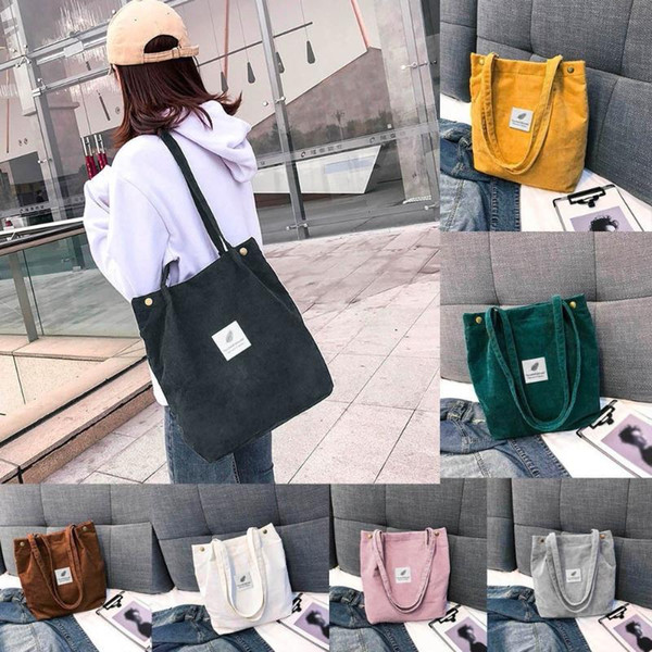 Fashion Women Corduroy Pure Color Shoulder Bag Satchel Tote Hand Bag Travel