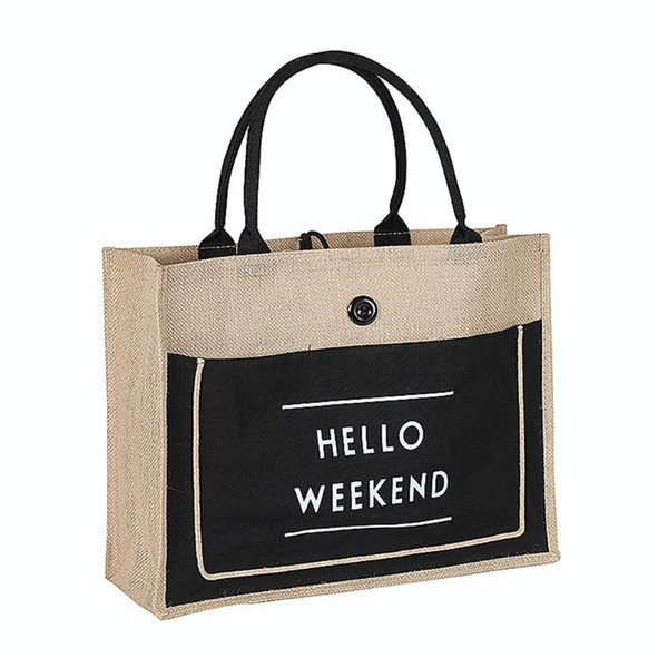 Large Capacity Shopping Letter Printing Wear Resistant Travel Carrier Classic Gift Women Handbag Casual Square Daily Jute Tote