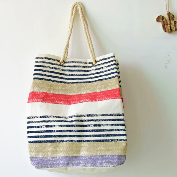 Cotton Canvas Summer Beach Bag Ladies Shopping Bags Women Tote Bags Large Female Handbags Casual Striped Storage Bag 6A0359