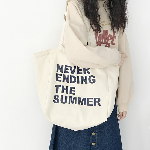 Angelatracy 2019 New Arrival Korean Letter Canvas White Beige Shopping Bag Shoulder Big Fashion Girl Women's Crossbody Bags Tote