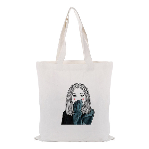 canvas tote bag text DIY handbag print customized printing logo daily use foldable shopping bag Reusable personlity