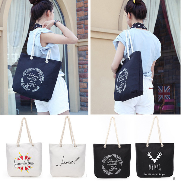 Explosion style high-density canvas large capacity fashion ladies shoulder bag practical simple printing wild shopping bag