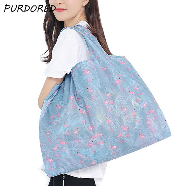 PURDORED 1 pc Reusable Folding Shopping Bag Women Tote Bag Reusable Tote Pouch Recycle Waterproof Storage Handbags Dropshipping