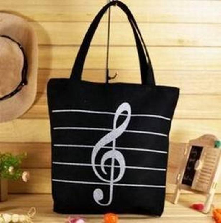 Wholesale-OP-Free Shipping Fashion Casual Women Handbags,Music Notes Canvas Shopping Bags, Environmental Protection Big Bags, Reusable Bags