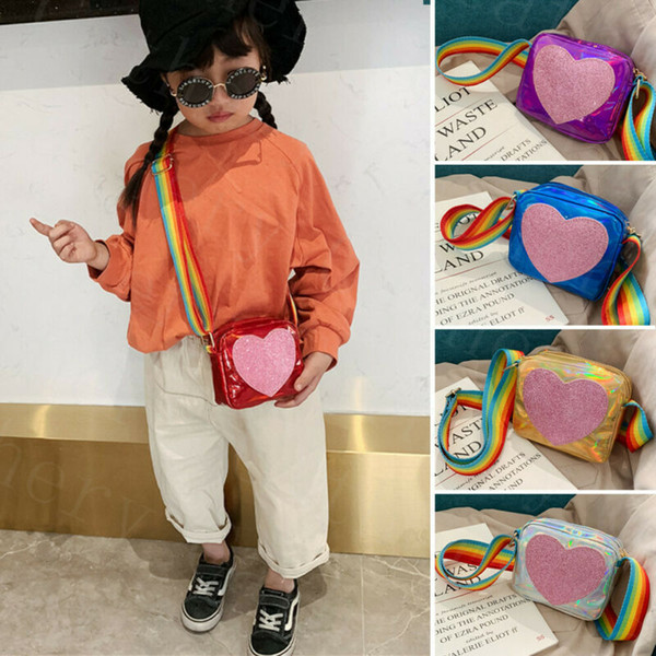 New Children Square Laser Bag Tote Leather Handbags Wide Shoulder Pack Bag Small Crossbody Bags For Girls Kids Messenger Bags