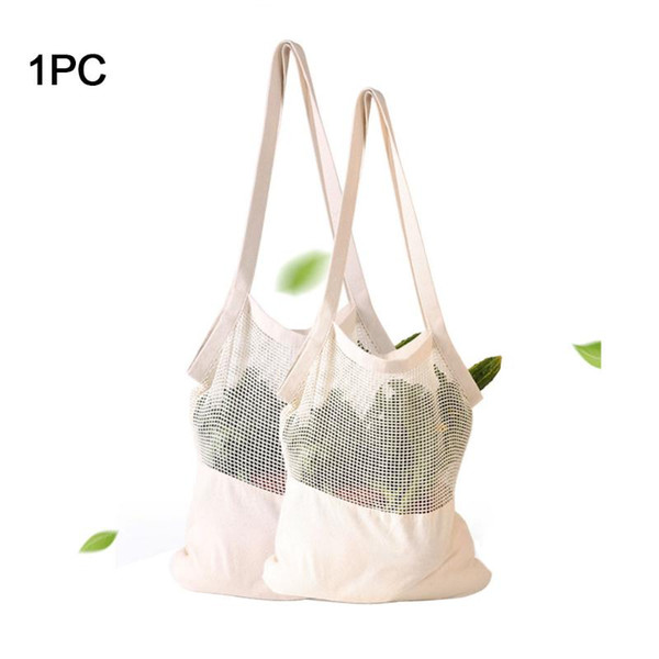 Single Shoulder Storage Home Grocery Reusable High Capacity Fruit Vegetable Cotton Blend Solid Mesh Washable Shopping Bag Splice