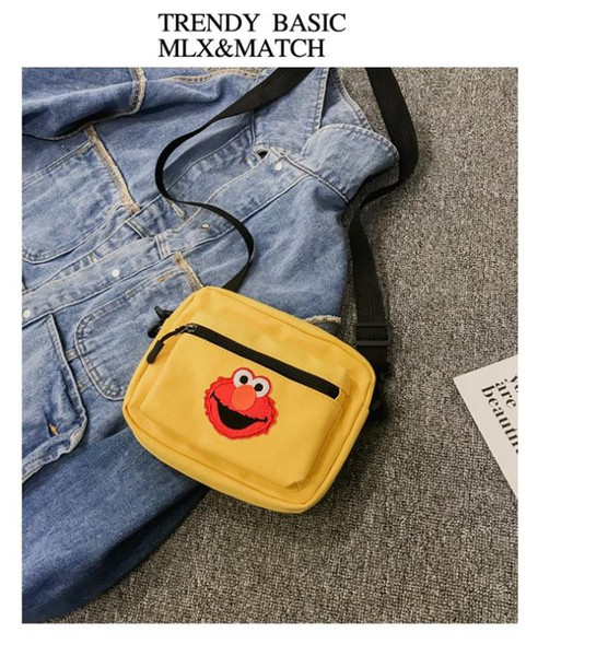 Japanese Korean INS Super Fire Sesame Street Cartoon Cute Small Shoulder Bag Retro Contrast Color Wide-Strap Shoulder Bag