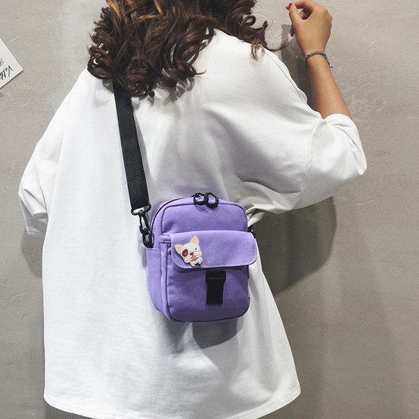 Canvas Bag Women's 2019 New Style Cool Versatile Cute Cartoon Square Sling Bag Casual Students Crossbody