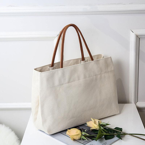 Solid Canvas Portable All-Match Shopping Large Capacity Casual Tote Shoulder Bag Women