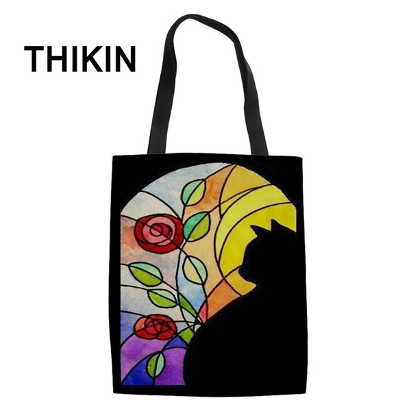 THIKIN Church Cat Printed Casual Tote Daily Use Single Shoulder Shopping Bags Library Cat Student Book Bag Female Canvas Handbag