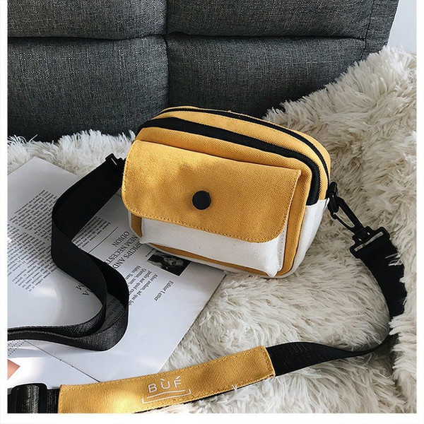 2019 Spring New Style Japanese Korean Candy Contrast Color WOMEN'S Bag Sweet ulazzg Harajuku Women's Canvas Crossbody Bag Fashio