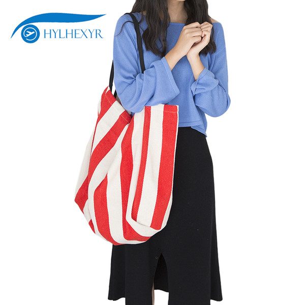 Hylhexyr Striped Reusable Shopping Grocery Bag Female Casual Tote Large Capacity Canvas Women Handbag Lady Girl Shoulder Bags