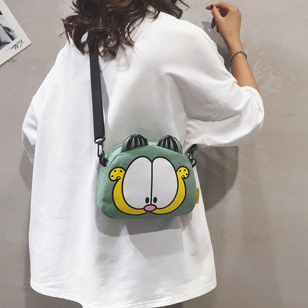 Korean-style Cartoon Shoulder Bag Women's 2019 New Style Kitten Cute CHILDREN'S Single-shoulder Bag Students Canvas Mobile Phone