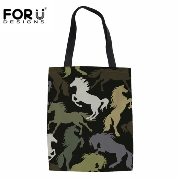 FORUDESIGNS Big Canvas Shopping Tote Bag Crazy Horse Printed Fabric Cotton Cloth Reusable Bag Women Beach Handbags Grocery Bags