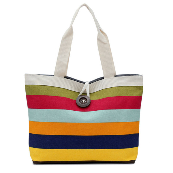 bolsa compras Lady Colored stripes eco shopping bag Canvas Unisex Handbag Zipper Shoulder Bag Lady Bags Tote Purse Handbags #F